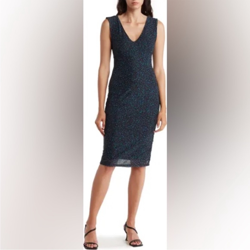 AFRM Navy Sparkle V-Neck Midi Dress